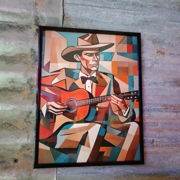 Other - Hank Williams Picasso Style Cubism Framed Art Print By Neon Nicho MCM Country
